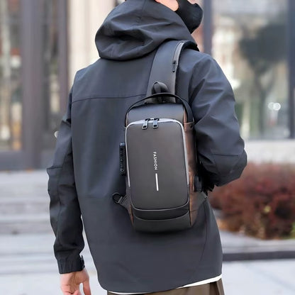 Waterproof Anti-Theft Nylon Men'S Chest Bags with USB Multi-Function Travel Messenger Cross Body Sling Chest Bag for Men
