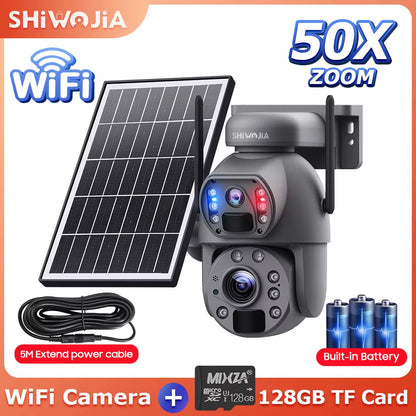 SHIWOJIA 50X ZOOM 12MP 4G Sim Solar Camera Outdoor 360° Wireless WIFI Battery Security Cameras Solar Panel PIR Night Vision