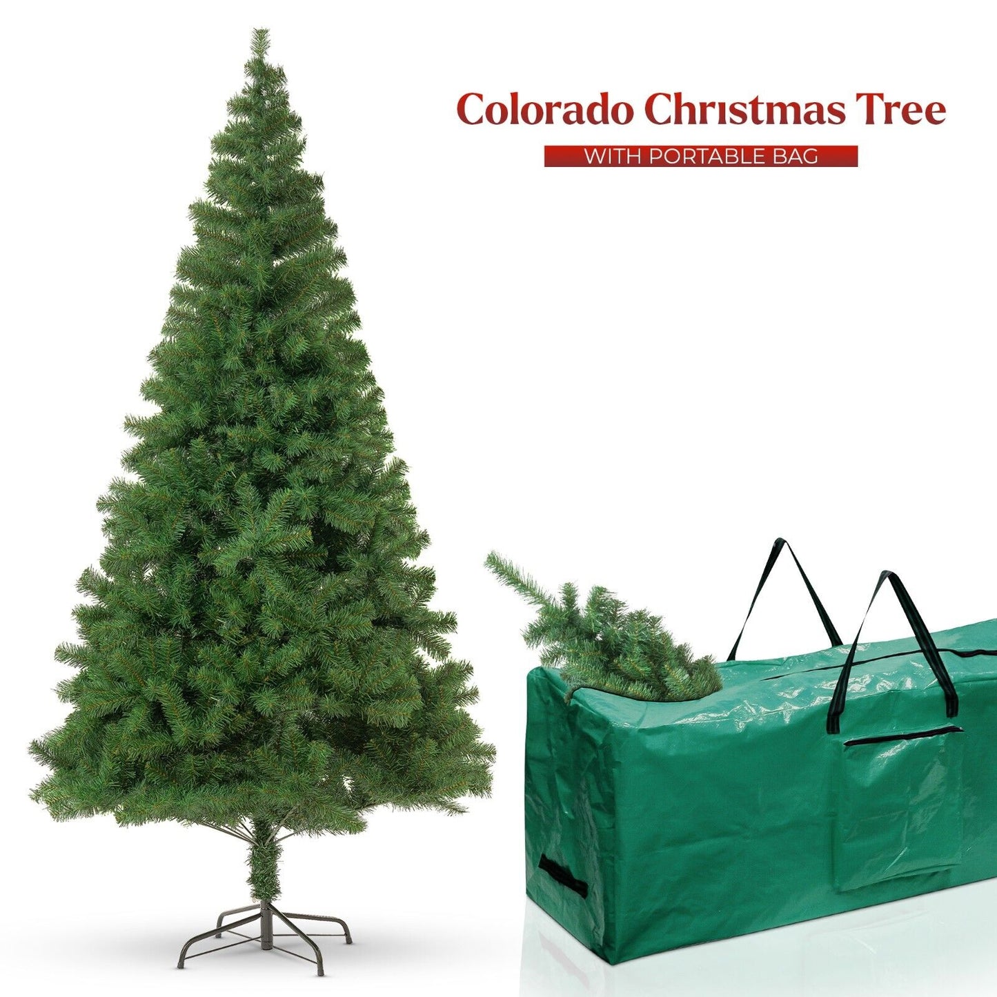 3FT-8FT Christmas Tree Pine Bushy Green Artificial Xmas Tree with Metal Stand UK