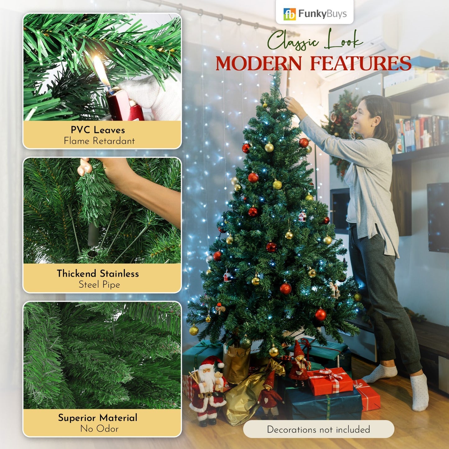 3FT-8FT Christmas Tree Pine Bushy Green Artificial Xmas Tree with Metal Stand UK