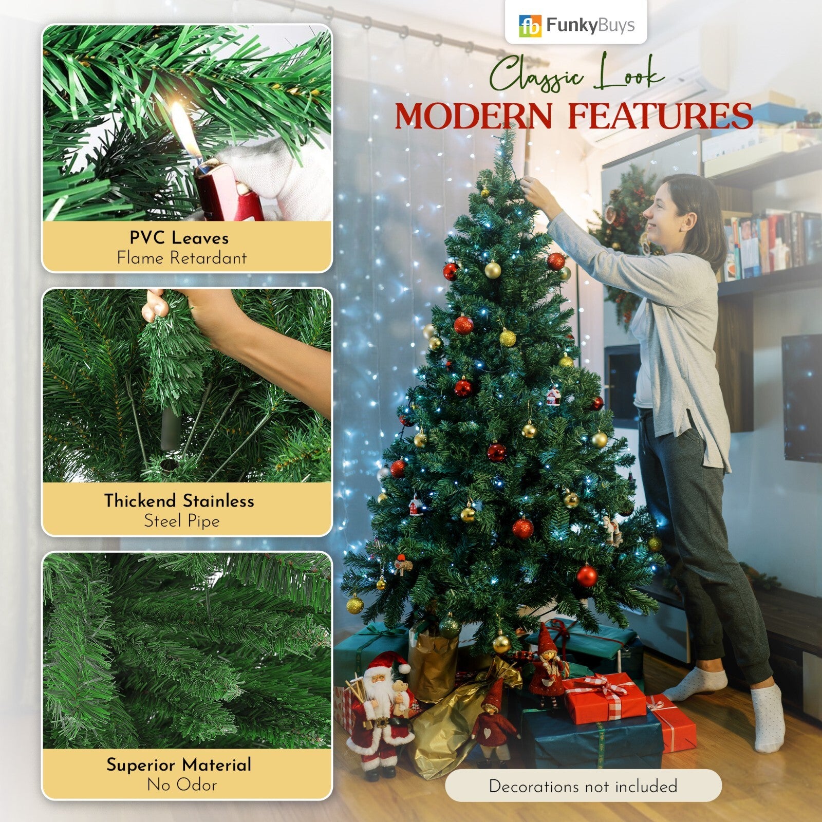 3FT-8FT Christmas Tree Pine Bushy Green Artificial Xmas Tree with Metal Stand UK