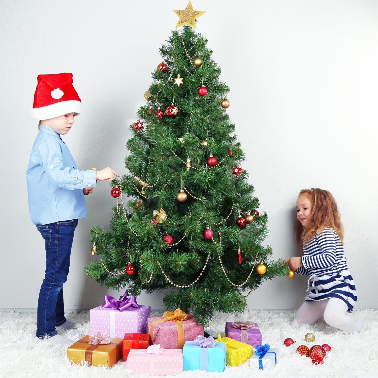 3FT-8FT Christmas Tree Pine Bushy Green Artificial Xmas Tree with Metal Stand UK